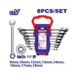 EMTOP JUEGO DE LLAVES COROFIJAS MILIMETRICAS TIPO RATCHET 8 - 19 MM DE 8 PIEZAS ECSS10802