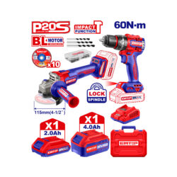 0016596_1 (1) EMTOP COMBO TALADRO PERCUTOR 1/2" Y ESMERILADORA 4-1/2" INALAMBRICOS ULCKL20273 INCLUYE CARGADOR Y 2 BATERIAS 20V