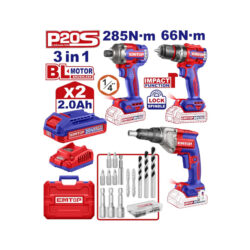0017324_1 EMTOP COMBO INALAMBRICO ATORNILLADOR GYPSUM-ATORNILLADOR-TALADRO DE IMPACTO CARGADOR + 2 BATERIAS 20V 2.0Ah CON ACCESORIOS ULCKL2039