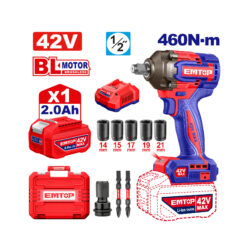 0017579_1 EMTOP LLAVE DE IMPACTO INALAMBRICA 1/2" 460NM 2900BPM CON CARGADOR Y BATERIA 42V 2.0 AH ULCIWL42461