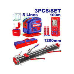 0017612_1 EMTOP COMBO DE 3PZAS CORTADORA CERAMICA 120 CM+MEDIDOR Y NIVEL LASER ECOS251011
