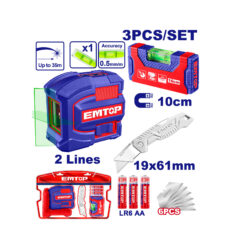EMTOP KIT DE 4 PZAS NIVEL LASER+NIVEL MANUAL+CUTTER+ACCESORIOS ECOSLL251002